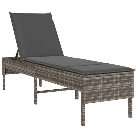 Ligstoel met kussen grijs 55x200x44cm polyrotan