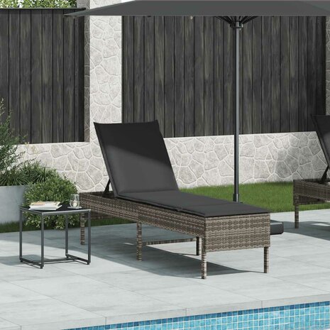 Ligstoel met kussen grijs 55x200x44cm polyrotan
