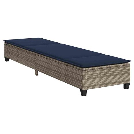 Ligstoel met kussens grijs 55x200x25,5cm polyrotan