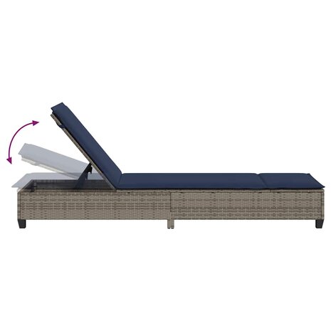 Ligstoel met kussens grijs 55x200x25,5cm polyrotan