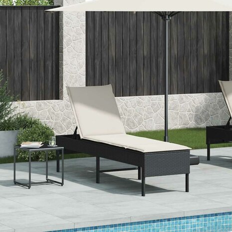 Ligstoel met kussen zwart 55x200x44cm polyrotan