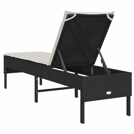Ligstoel met kussen zwart 55x200x44cm polyrotan
