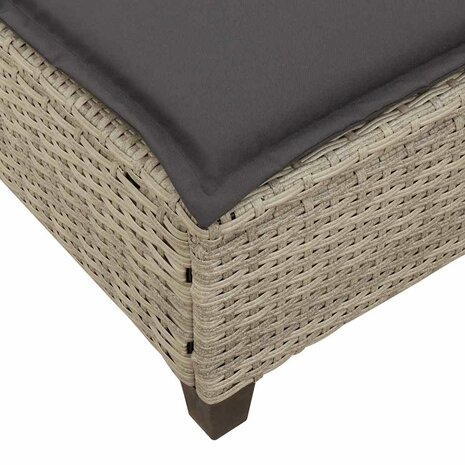 Ligstoel met kussens lichtgrijs 55x200x25,5cm polyrotan
