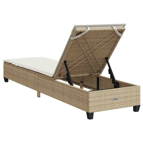 Ligstoel met kussens beige 55x200x25,5cm polyrotan