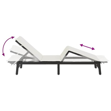 Ligstoel met kussen, zwart polyrotan