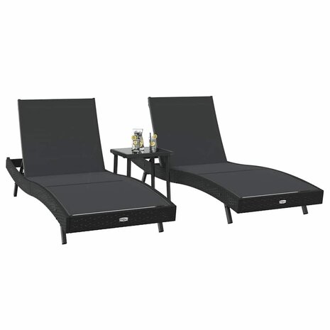 Ligstoelen 3 pcs Zwart 40 x 40 x 40.5 cm poly rattan