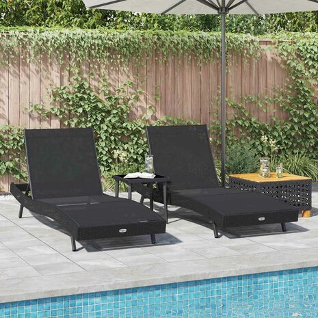 Ligstoelen 3 pcs Zwart 40 x 40 x 40.5 cm poly rattan