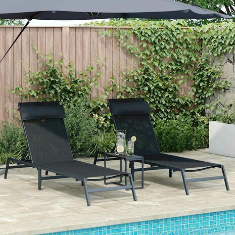 Ligstoelen met tafel 3 pcs Zwart en antraciet 197 x 54 x 86 cm