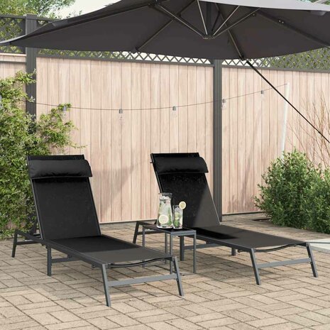 Ligstoelen met tafel 3 pcs Zwart en antraciet 197 x 54 x 86 cm