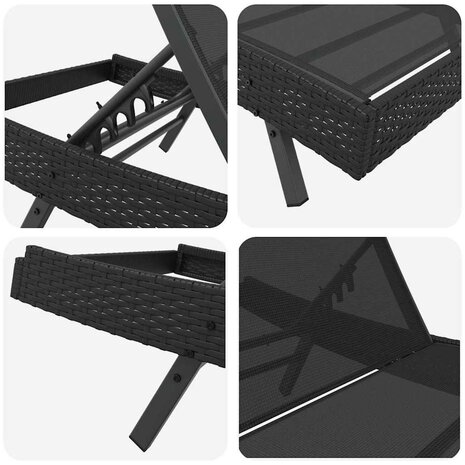 Ligstoel 1-persoon Zwart 70 x 197 x 82 cm Poly Rattan en Metaal