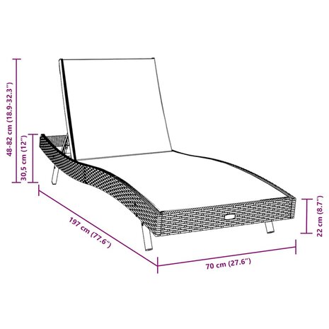 Ligstoel 1-persoon Zwart 70 x 197 x 82 cm Poly Rattan en Metaal