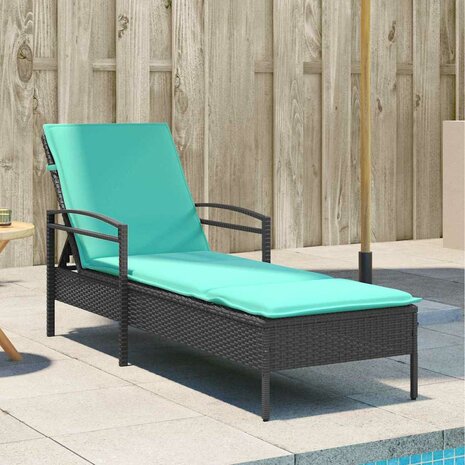 Ligbed met kussen zwart 63x200x81 cm poly rattan (alleen VS)