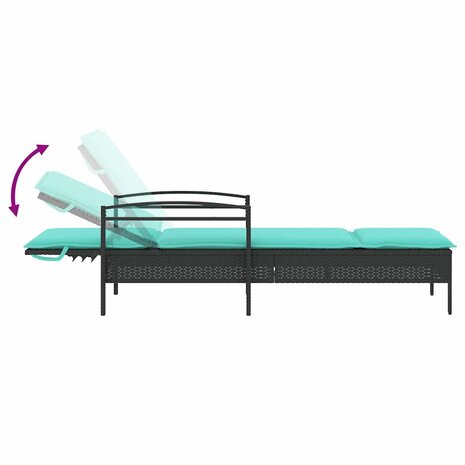 Ligbed met kussen zwart 63x200x81 cm poly rattan (alleen VS)