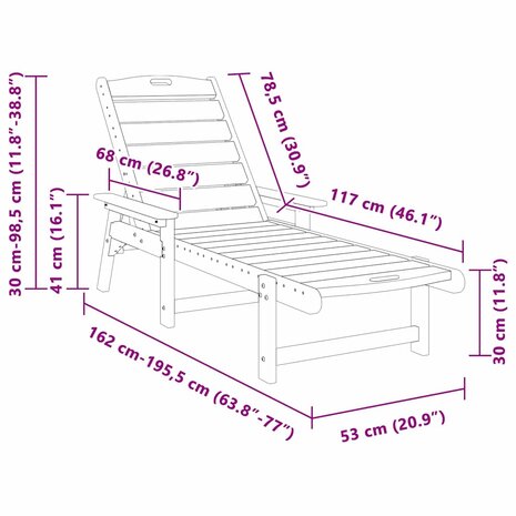 Tuin Lounge Meubels 2 pcs Zwart 53 x 195.5 x 30cm Polyetheen