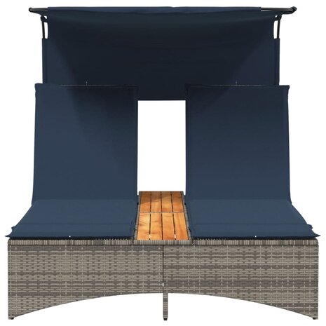 Ligbed 2-persoons met luifel en kussens poly rattan grijs