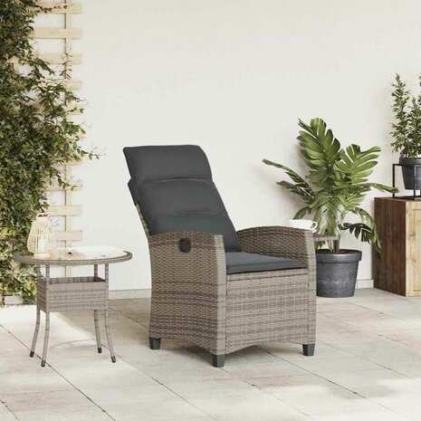 Verstelbare tuinstoel met bijzettafel poly rattan grijs