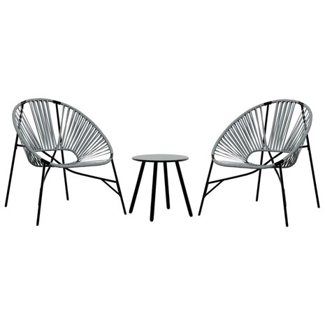 Set tuinstoelen 3-delig poly rattan zwart en lichtgrijs