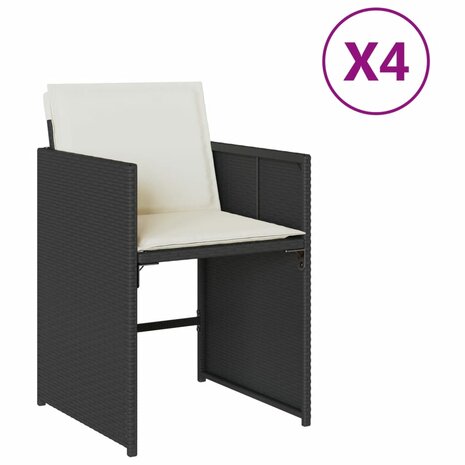 Tuinstoelen 4 st met kussens poly rattan zwart