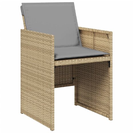 Tuinstoelen 4 st met kussens poly rattan gemengd beige