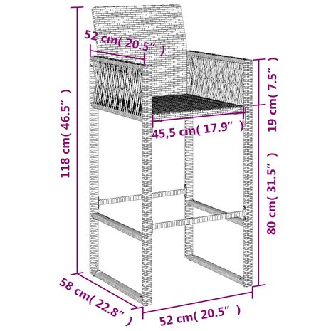 Tuinbarkrukken 2 st poly rattan bruin