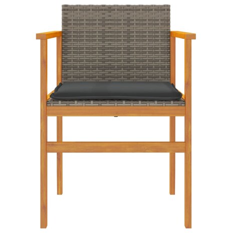 Tuinstoelen 2 st met kussens poly rattan en massief hout grijs