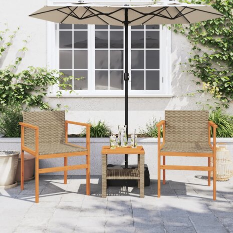 Tuinstoelen 2 st poly rattan en massief hout beige