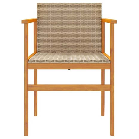 Tuinstoelen 2 st poly rattan en massief hout beige