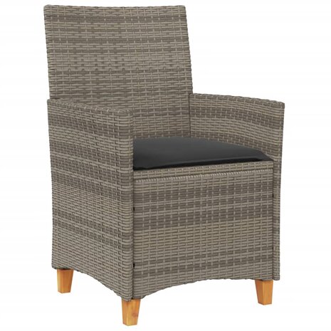 Tuinstoelen 2 st met kussens poly rattan en massief hout grijs