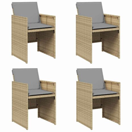 Tuinstoelen 4 st met kussens poly rattan gemengd beige