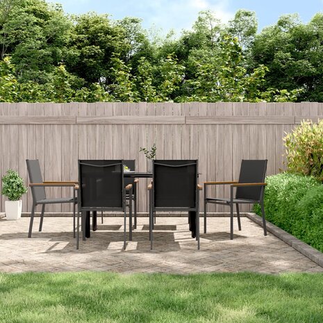 Tuinstoelen 6 st 55x61,5x90 cm textileen en staal zwart