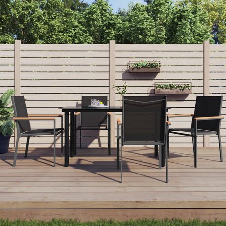 Tuinstoelen 4 st 55x61,5x90 cm textileen en staal zwart