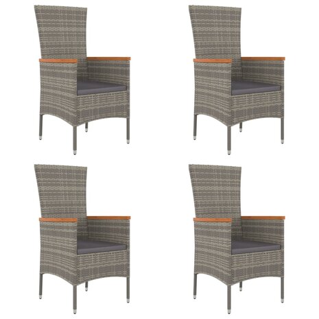 Tuinstoelen 4 st met kussens poly rattan grijs