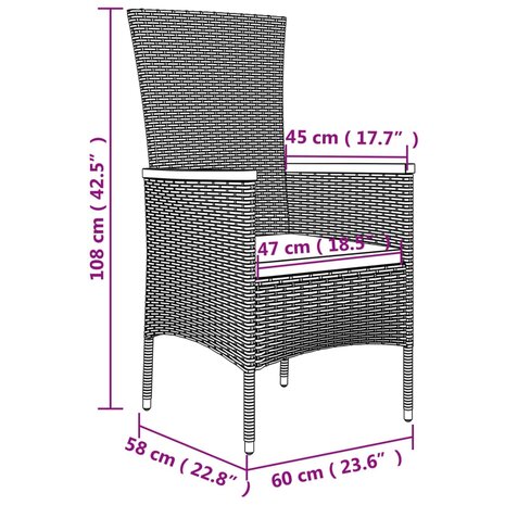 Tuinstoelen 4 st met kussens poly rattan grijs