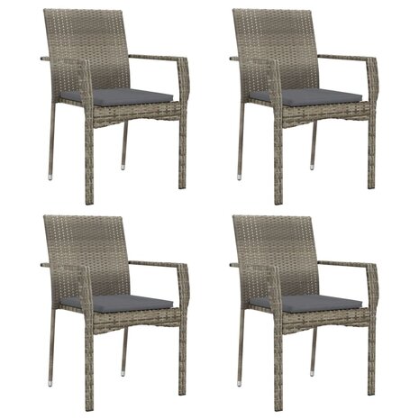 Tuinstoelen 4 st met kussens poly rattan grijs
