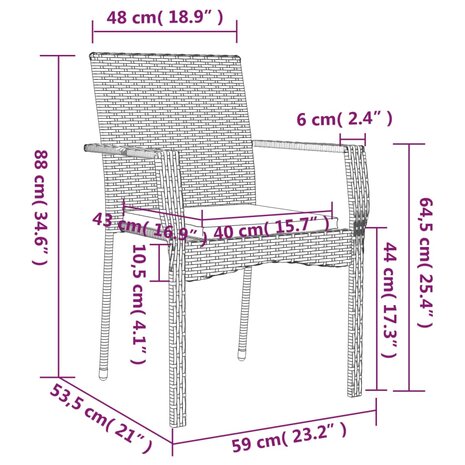 Tuinstoelen 4 st met kussens poly rattan grijs