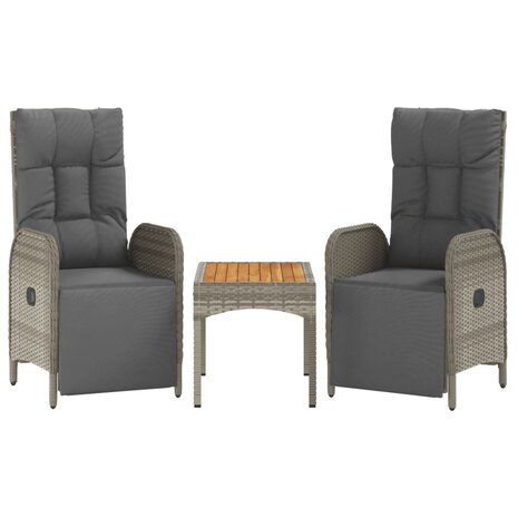 Tuinstoelen 2 st verstelbaar met tafel poly rattan grijs
