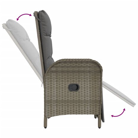 Tuinstoelen 2 st verstelbaar met tafel poly rattan grijs