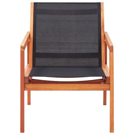 Loungestoel massief eucalyptushout en textileen zwart