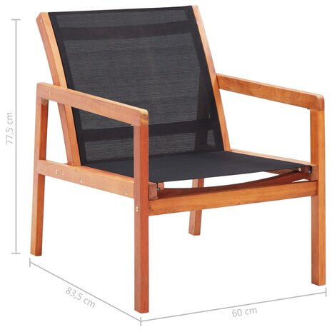 Loungestoel massief eucalyptushout en textileen zwart