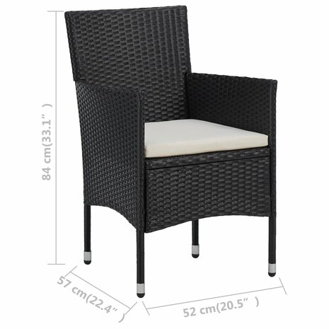Tuinstoelen 2 st poly rattan zwart