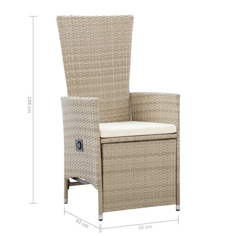 Tuinstoelen 2 st verstelbaar met kussens poly rattan beige