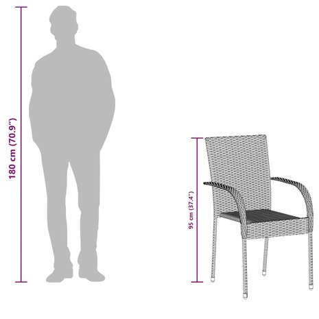 Tuinstoelen stapelbaar 6 st poly rattan grijs