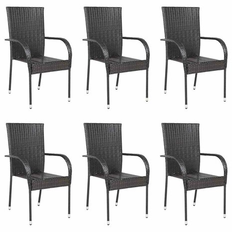 Tuinstoelen stapelbaar 6 st poly rattan bruin