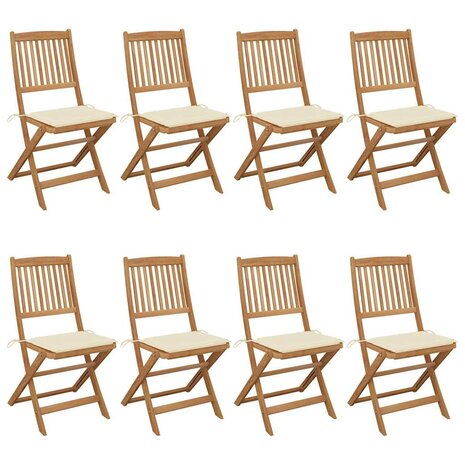 Tuinstoelen 8 st inklapbaar met kussens massief acaciahout