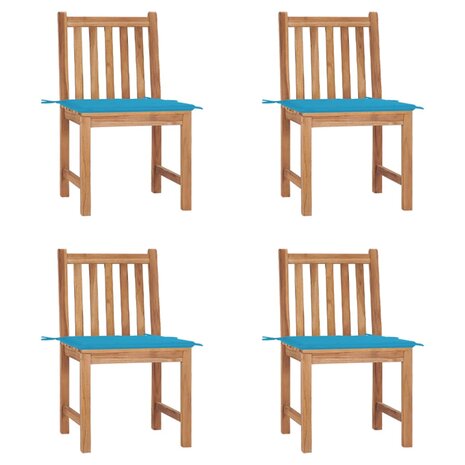 Tuinstoelen 4 st met kussens massief teakhout
