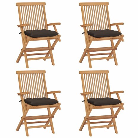 Tuinstoelen 4 st met taupe kussens massief teakhout