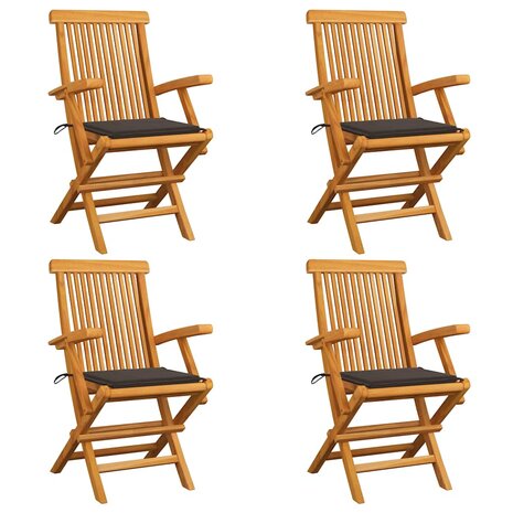Tuinstoelen 4 st met taupe kussens massief teakhout