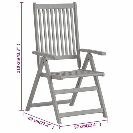 Tuinstoelen 4 st verstelbaar massief acaciahout grijs