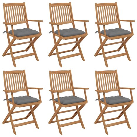 Tuinstoelen 6 st inklapbaar met kussens massief acaciahout