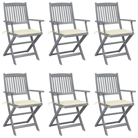 Tuinstoelen 6 st inklapbaar met kussens massief acaciahout